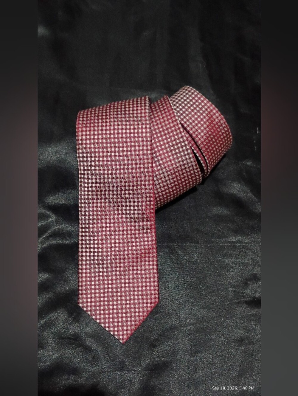 The Tie Bar Burgundy Micro-Check Tie